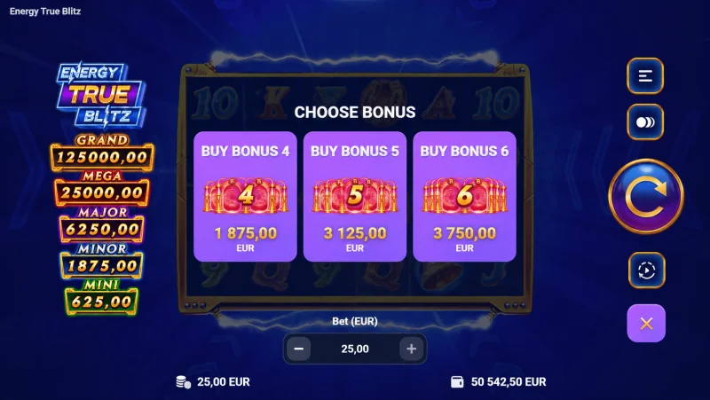 Energy True Blitz - meni za nakup bonusa
